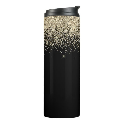 Gold Black Glitter Girly Monogram Initialen Thermosbeker (Gedraaid links)