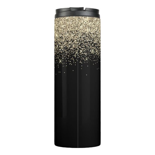 Gold Black Glitter Girly Monogram Initialen Thermosbeker (Achterkant)