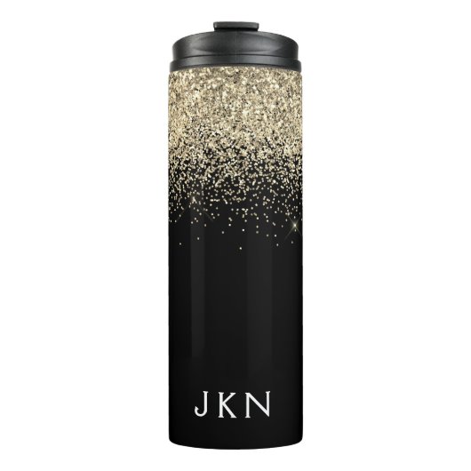 Gold Black Glitter Girly Monogram Initialen Thermosbeker (Voorkant)