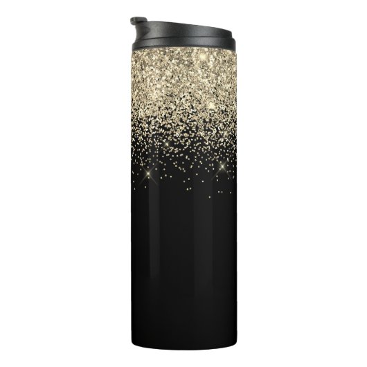Gold Black Glitter Girly Monogram Initialen Thermosbeker (Geroteerd rechts)