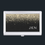Gold Black Glitter Girly Monogram Initialen Visitekaarthouder<br><div class="desc">Zwart en Goud Sparkle Glitter Monogram Naam visitekaarthouder. Dit maakt het perfecte zoete 16-jarige verjaardagscadeau,  bruiloft,  vrijgezellenfeest,  jubileum,  baby shower of vrijgezellenfeest voor iemand die van glamoureuze luxe en chique stijlen houdt.</div>