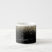 Gold Black Glitter Girly Monogram Naam Espresso Kop (Voorkant)