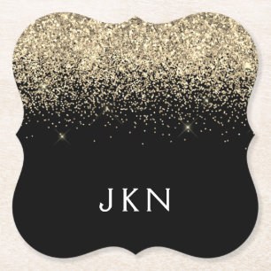 Gold Black Glitter Girly Name Initiaal Monogram Kartonnen Onderzetters