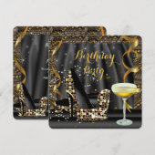 Gold Black Glitter High Heels Champagne Party Kaart (Voorkant / Achterkant)