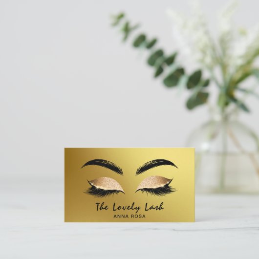 *~* Gold Black Glitter Lashes Extensions Brows Visitekaartje (Staand voorkant)
