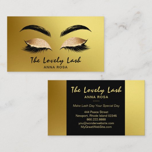 *~* Gold Black Glitter Lashes Extensions Brows Visitekaartje (Voorkant / Achterkant)