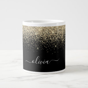 Gold Black Glitter Modern Monogram Naam Grote Koffiekop