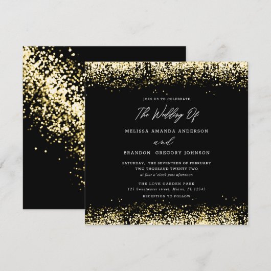Gold Black Glitter Modern Wedding Invitation Kaart (Voorkant / Achterkant)