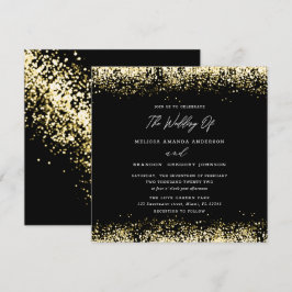 Gold Black Glitter Modern Wedding Invitation Kaart