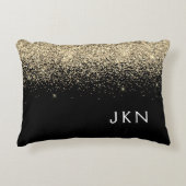 Gold Black Glitter Monogram Girly Initialen Accent Kussen (Voorkant)