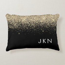 Gold Black Glitter Monogram Girly Initialen Accent Kussen