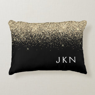 Gold Black Glitter Monogram Girly Initialen Accent Kussen