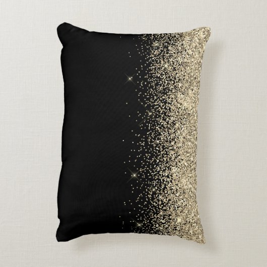 Gold Black Glitter Monogram Girly Initialen Accent Kussen (Achterkant (Verticaal))
