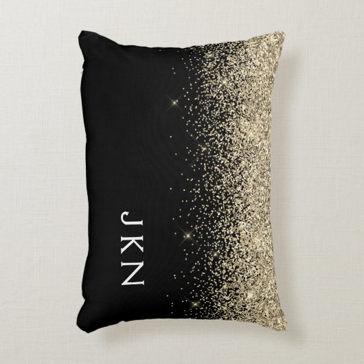 Gold Black Glitter Monogram Girly Initialen Accent Kussen (Voorkant(Verticaal))