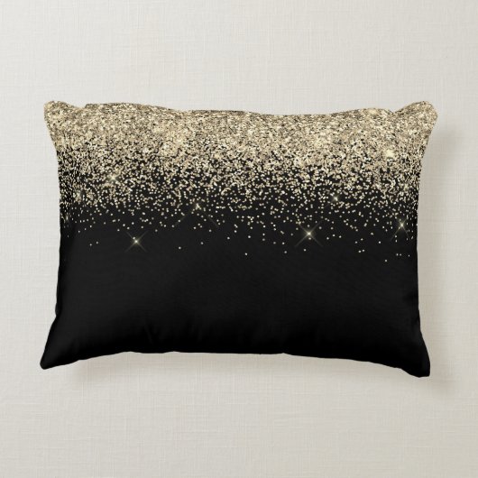 Gold Black Glitter Monogram Girly Initialen Accent Kussen (Achterkant)
