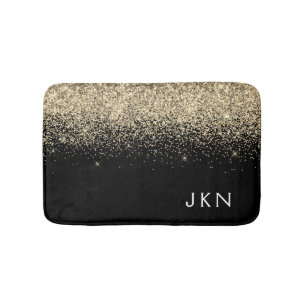 Gold Black Glitter Monogram Initiaal Monogram Badmat