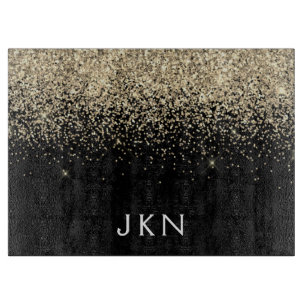 Gold Black Glitter Monogram Initiaal Monogram Snijplank