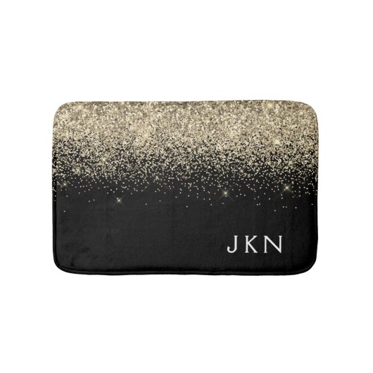 Gold Black Glitter Monogram Initialen Monogram Badmat (Voorkant)