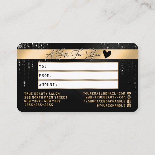 Gold Black Glitter-schijven - Crediteringscertific Visitekaartje (Achterkant)