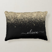 Gold Black Glitter Script Monogram Girly Name Accent Kussen (Voorkant)
