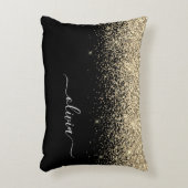 Gold Black Glitter Script Monogram Girly Name Accent Kussen (Voorkant(Verticaal))