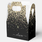 Gold Black Glitter Script Monogram Girly Name Bedankdoosjes (Geopend)