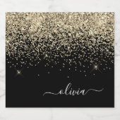 Gold Black Glitter Script Monogram Girly Name Bier Etiket (Enkel label)