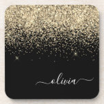Gold Black Glitter Script Monogram Girly Name Bier Onderzetter<br><div class="desc">Zwart en goudglitter Script-monogram Naam papieren Onderzetters. Dit maakt het perfecte afstuderen,  de verjaardag,  de bruiloft,  het vrijgezellenfeest,  de verjaardag,  het baby shower of het bachelorette feest cadeau voor iemand die van glam luxe en chic stijlen houdt.</div>