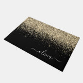Gold Black Glitter Script Monogram Girly Name Deurmat (Schuin)