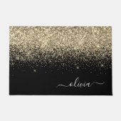 Gold Black Glitter Script Monogram Girly Name Deurmat (Voorkant)