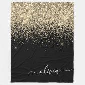 Gold Black Glitter Script Monogram Girly Name Fleece Deken (Voorkant)