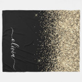Gold Black Glitter Script Monogram Girly Name Fleece Deken (Voorkant (Horizontaal))