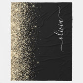 Gold Black Glitter Script Monogram Girly Name Fleece Deken (Voorkant)