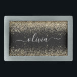 Gold Black Glitter Script Monogram Girly Name Gesp<br><div class="desc">Zwart en goudsparkle Glitter Script monogram naam gordel sluiting. Dit maakt het perfecte afstuderen,  zoete 16 16,  18,  21,  30,  40,  50,  60,  70,  80,  90,  100 jaar,  bruiloft,  vrijgezellenfeest,  verjaardagsfeest,  baby shower of bachelorette cadeau voor iemand die van glam luxe en stijlvolle stijl houdt.</div>