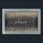 Gold Black Glitter Script Monogram Girly Name Gesp<br><div class="desc">Zwart en goudsparkle Glitter Script monogram naam gordel sluiting. Dit maakt het perfecte afstuderen,  zoete 16 16,  18,  21,  30,  40,  50,  60,  70,  80,  90,  100 jaar,  bruiloft,  vrijgezellenfeest,  verjaardagsfeest,  baby shower of bachelorette cadeau voor iemand die van glam luxe en stijlvolle stijl houdt.</div>