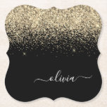 Gold Black Glitter Script Monogram Girly Name Kartonnen Onderzetters<br><div class="desc">Zwart en gouden handschrift Glitter Script Naam papieren Onderzetters. Dit maakt het perfecte afstuderen,  de verjaardag,  de bruiloft,  het vrijgezellenfeest,  de verjaardag,  het baby shower of het bachelorette feest cadeau voor iemand die van glam luxe en chic stijlen houdt.</div>