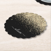 Gold Black Glitter Script Monogram Girly Name Kartonnen Onderzetters (Gekanteld)