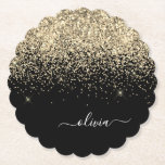Gold Black Glitter Script Monogram Girly Name Kartonnen Onderzetters<br><div class="desc">Zwart en gouden handschrift Glitter Script Naam papieren Onderzetters. Dit maakt het perfecte afstuderen,  de verjaardag,  de bruiloft,  het vrijgezellenfeest,  de verjaardag,  het baby shower of het bachelorette feest cadeau voor iemand die van glam luxe en chic stijlen houdt.</div>