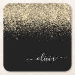Gold Black Glitter Script Monogram Girly Name Kartonnen Onderzetters<br><div class="desc">Zwart en gouden handschrift Glitter Script Naam papieren Onderzetters. Dit maakt het perfecte afstuderen,  de verjaardag,  de bruiloft,  het vrijgezellenfeest,  de verjaardag,  het baby shower of het bachelorette feest cadeau voor iemand die van glam luxe en chic stijlen houdt.</div>
