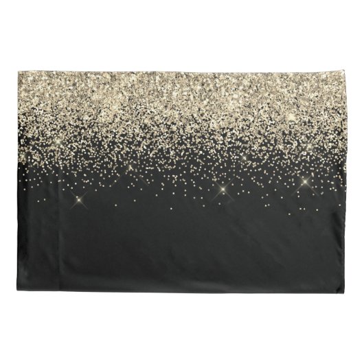 Gold Black Glitter Script Monogram Girly Name Kussensloop (Achterkant)