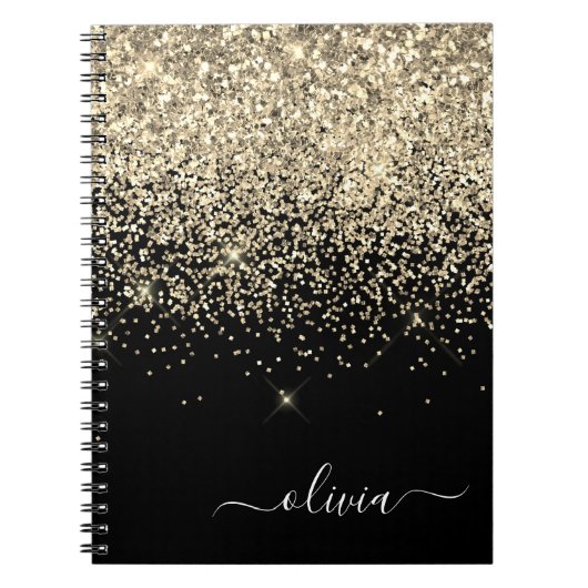 Gold Black Glitter Script Monogram Girly Name Notitieboek (Voorkant)