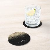 Gold Black Glitter Script Monogram Girly Name Ronde Kartonnen Onderzetter (Insitu)
