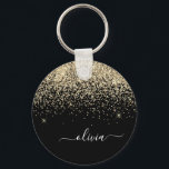 Gold Black Glitter Script Monogram Girly Name Sleutelhanger<br><div class="desc">Black and Gold Sparkle Glitter Script Monogram Name Keychains (Sleutelhanger). Dit maakt de perfecte liefhebbende 16 verjaardag,  bruiloft,  vrijgezellenfeest,  verjaardagsdag,  baby shower of vrijgezellenfeest voor iemand die van luxe glam en stijl houdt.</div>