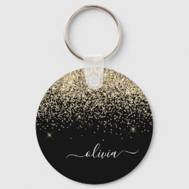 Gold Black Glitter Script Monogram Girly Name Sleutelhanger