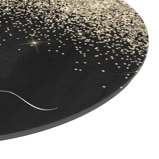 Gold Black Glitter Script Monogram Girly Name Snijplank (Hoek)