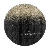 Gold Black Glitter Script Monogram Girly Name Snijplank (Voorkant)