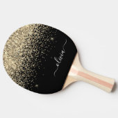 Gold Black Glitter Script Monogram Girly Name Tafeltennisbatje (Zijkant)