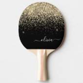 Gold Black Glitter Script Monogram Girly Name Tafeltennisbatje (Voorkant)