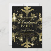 Gold & Black Glitter Snowflake Xmas Holiday Party Kaart (Voorkant)