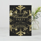 Gold & Black Glitter Snowflake Xmas Holiday Party Kaart (Staand voorkant)